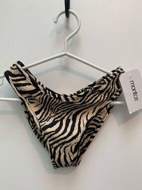 Montce Zebra-Print High-Cut Bikini Bottom in Black and Cream